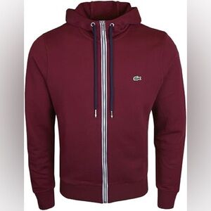 Lacoste Mens Burgundy/Navy Blue SH8643 Full Zip Hoodie Sweater Top 5 M/L